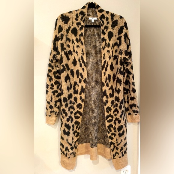 bp • Leopard Animal Print Jacquard Knit Long Open Cardigan Sweater - Picture 2 of 7